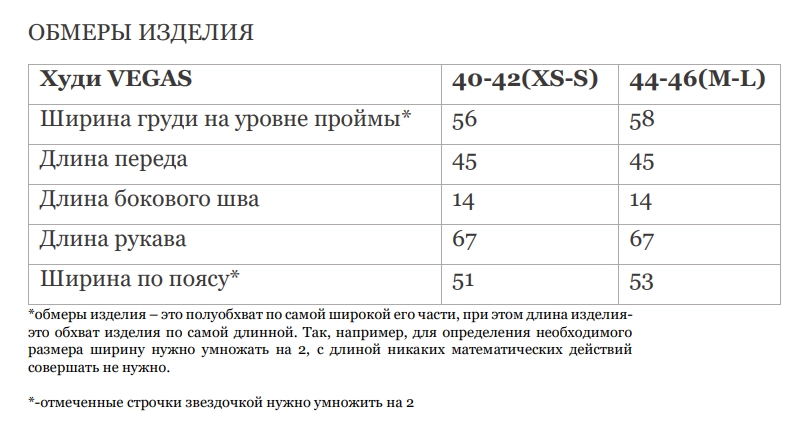 Размерная таблица