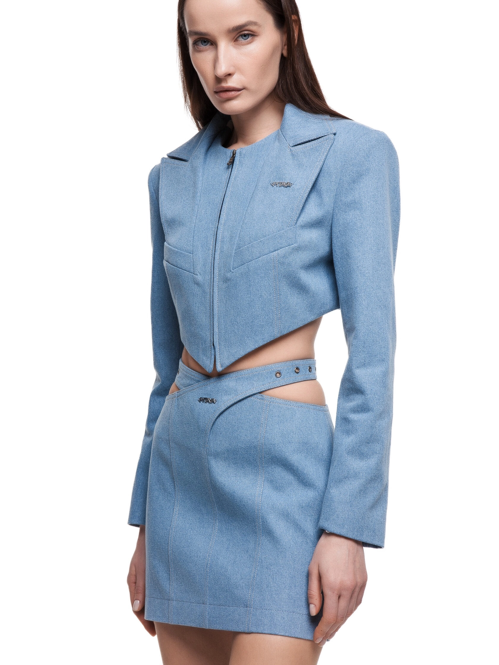 Джинсовый жакет BLOSSOM(БЛОССОМ) в голубом цвете - Голубой - 40-42 (XS-S)