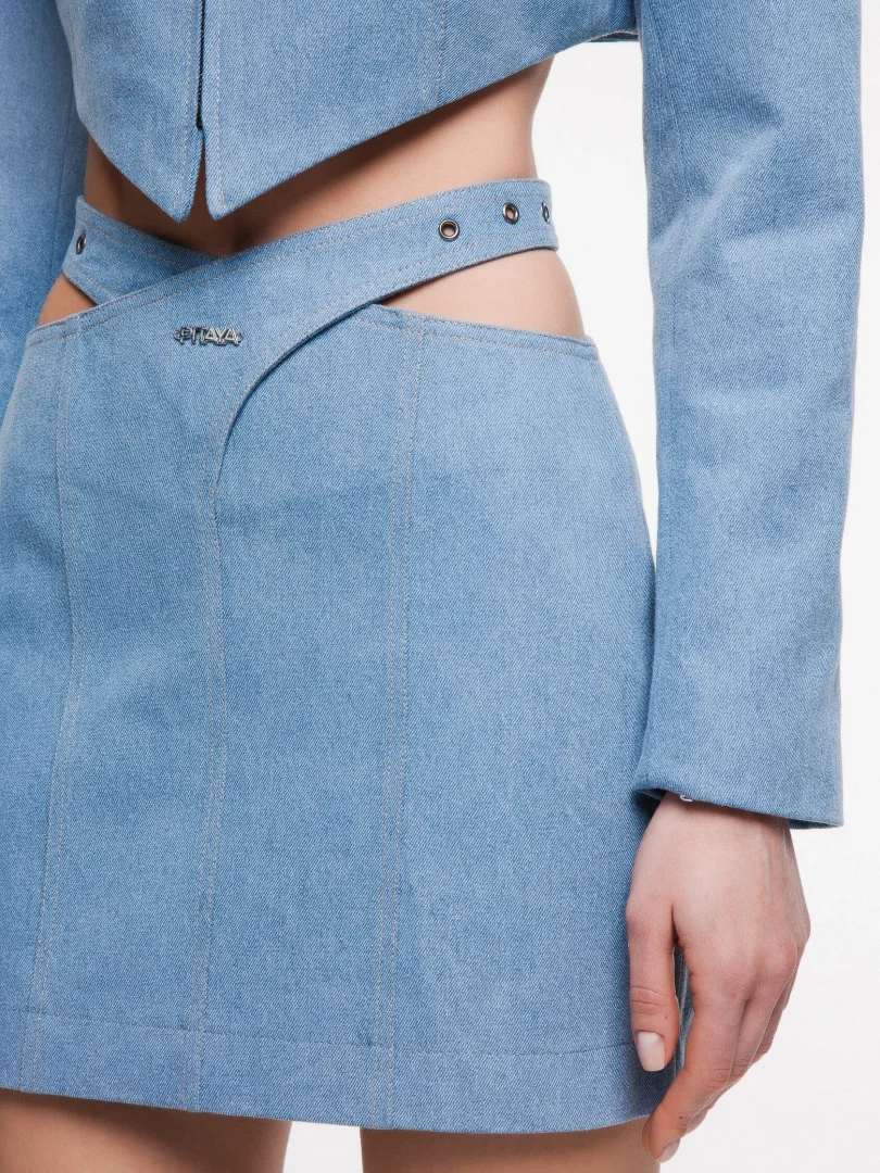 Джинсовая мини юбка BLOSSOM(БЛОССОМ) в голубом цвете - Голубой - 44-46 (M-L)